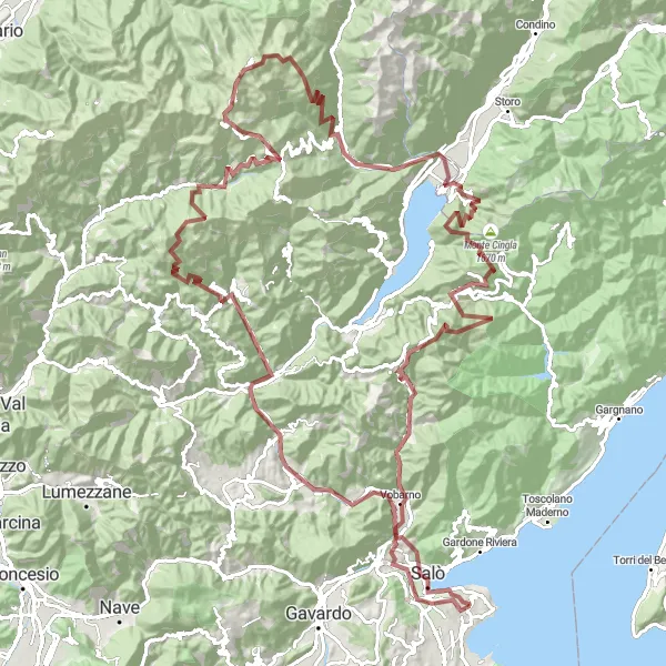 Zemljevid v pomanjšavi "Gravel San Felice del Benaco - Roè Volciano" kolesarske inspiracije v Lombardia, Italy. Generirano z načrtovalcem kolesarskih poti Tarmacs.app
