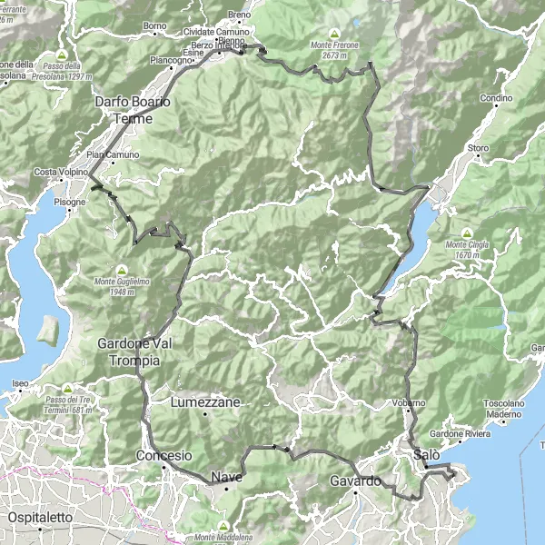 Karten-Miniaturansicht der Radinspiration "San Felice del Benaco - Monte Forca - Bagolino - Roè Volciano - San Felice del Benaco" in Lombardia, Italy. Erstellt vom Tarmacs.app-Routenplaner für Radtouren