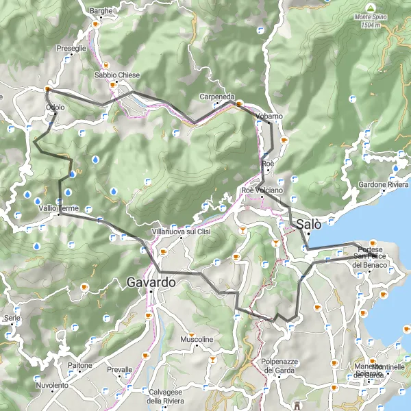 Miniatuurkaart van de fietsinspiratie "Puegnago del Garda en Salò Road Bike Route" in Lombardia, Italy. Gemaakt door de Tarmacs.app fietsrouteplanner