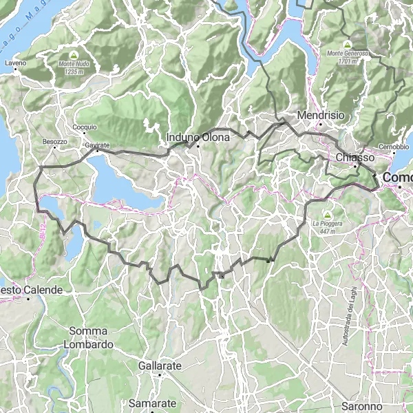 Map miniature of "Challenging Ride to Clivio" cycling inspiration in Lombardia, Italy. Generated by Tarmacs.app cycling route planner