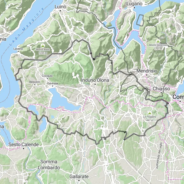 Kartminiatyr av "Utmanande landsvägscykling i Lombardia" cykelinspiration i Lombardia, Italy. Genererad av Tarmacs.app cykelruttplanerare