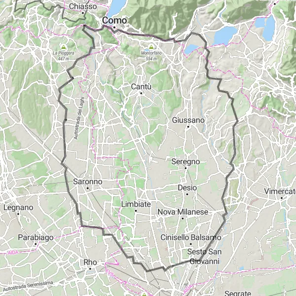Map miniature of "Cycling Adventure from San Fermo della Battaglia" cycling inspiration in Lombardia, Italy. Generated by Tarmacs.app cycling route planner