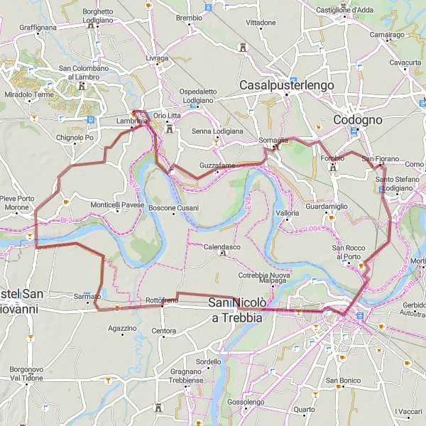 Miniatura della mappa di ispirazione al ciclismo "Il Gravel dei Vigneti" nella regione di Lombardia, Italy. Generata da Tarmacs.app, pianificatore di rotte ciclistiche
