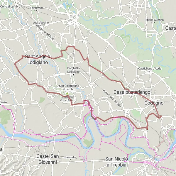 Kartminiatyr av "San Colombano al Lambro til Codogno Grusvei Sykling Rute" sykkelinspirasjon i Lombardia, Italy. Generert av Tarmacs.app sykkelrutoplanlegger