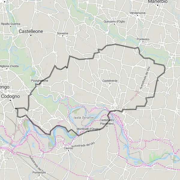 Miniatura della mappa di ispirazione al ciclismo "La Strada dei Borghi Lombardi" nella regione di Lombardia, Italy. Generata da Tarmacs.app, pianificatore di rotte ciclistiche