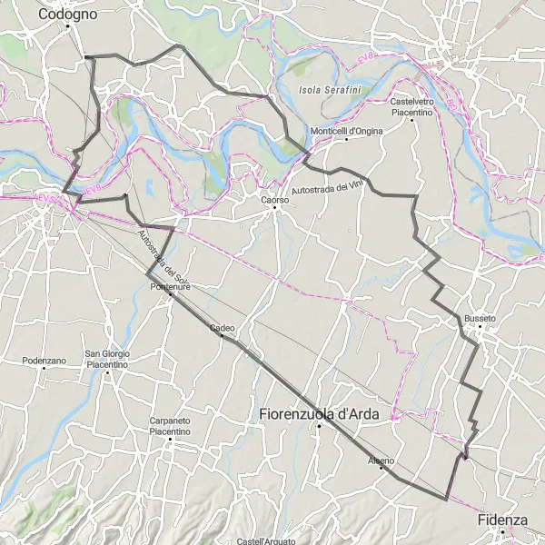 Mapa miniatúra "Silniční okruh kolem San Fiorano" cyklistická inšpirácia v Lombardia, Italy. Vygenerované cyklistickým plánovačom trás Tarmacs.app