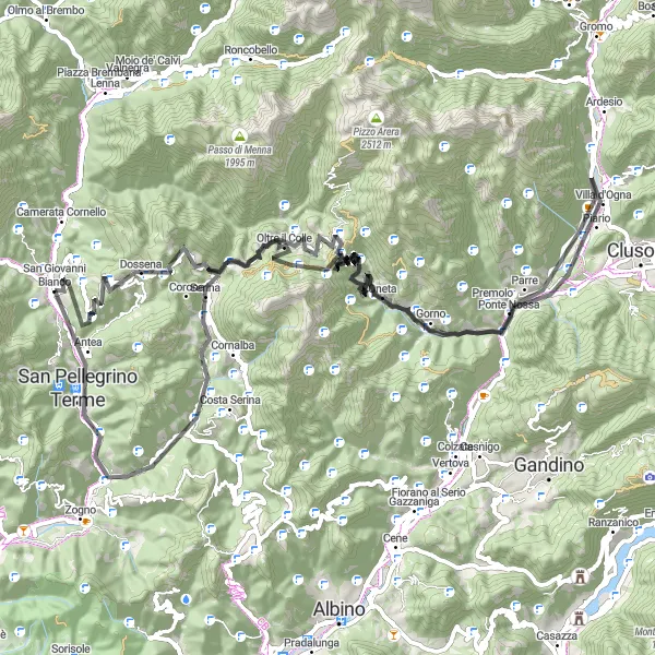 Miniatura mapy "Trasa do Dossena i Colle di Zambla" - trasy rowerowej w Lombardia, Italy. Wygenerowane przez planer tras rowerowych Tarmacs.app