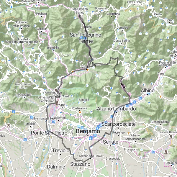 Miniaturní mapa "Scenic Road Tour to Ponte San Pietro" inspirace pro cyklisty v oblasti Lombardia, Italy. Vytvořeno pomocí plánovače tras Tarmacs.app