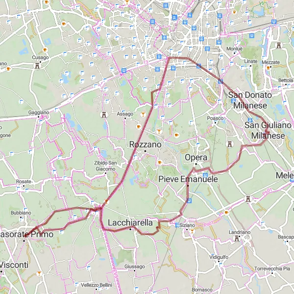 Miniatura mapy "Trasa rowerowa przez Pieve Emanuele, Casarile i San Donato Milanese" - trasy rowerowej w Lombardia, Italy. Wygenerowane przez planer tras rowerowych Tarmacs.app