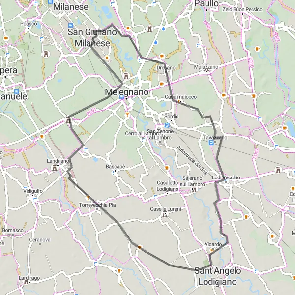 Miniatura mapy "Trasa szosowa przez Colturano, Lodi Vecchio i Zivido" - trasy rowerowej w Lombardia, Italy. Wygenerowane przez planer tras rowerowych Tarmacs.app