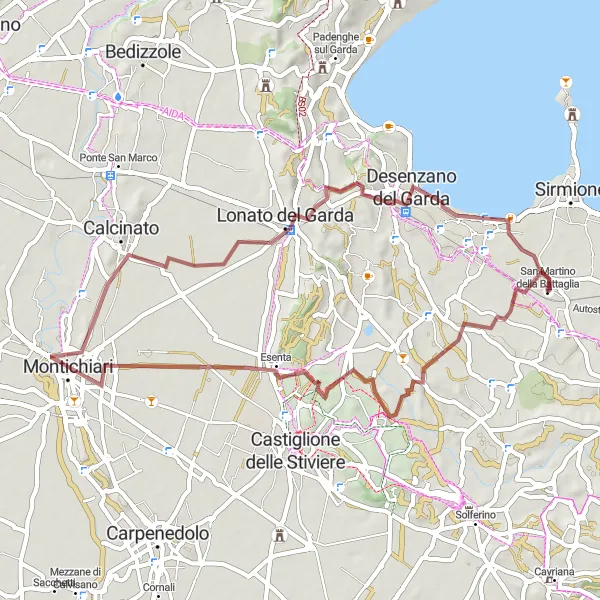 Miniaturní mapa "Jezero Garda Gravel Tour" inspirace pro cyklisty v oblasti Lombardia, Italy. Vytvořeno pomocí plánovače tras Tarmacs.app