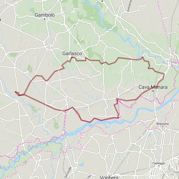 Miniatura della mappa di ispirazione al ciclismo "Gravel bike tour around San Martino Siccomario" nella regione di Lombardia, Italy. Generata da Tarmacs.app, pianificatore di rotte ciclistiche