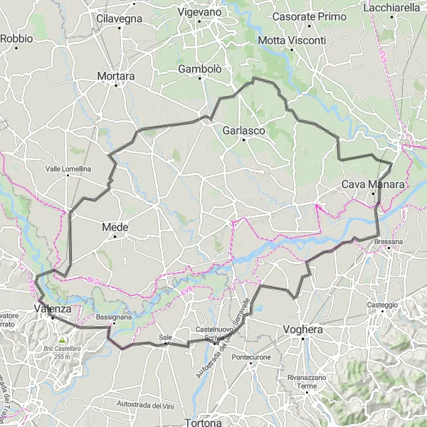 Miniatura della mappa di ispirazione al ciclismo "Tour panoramico tra Bastida Pancarana e San Martino Siccomario" nella regione di Lombardia, Italy. Generata da Tarmacs.app, pianificatore di rotte ciclistiche