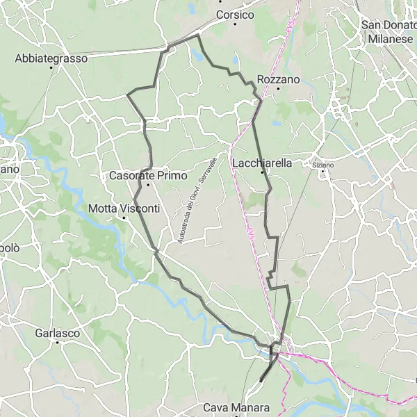 Miniatura della mappa di ispirazione al ciclismo "Tour tra le Ville Palladiane della Provincia di Pavia" nella regione di Lombardia, Italy. Generata da Tarmacs.app, pianificatore di rotte ciclistiche