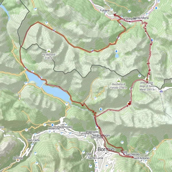 Mapa miniatúra "Gravelová cyklotrasa cez Umbrailpass" cyklistická inšpirácia v Lombardia, Italy. Vygenerované cyklistickým plánovačom trás Tarmacs.app