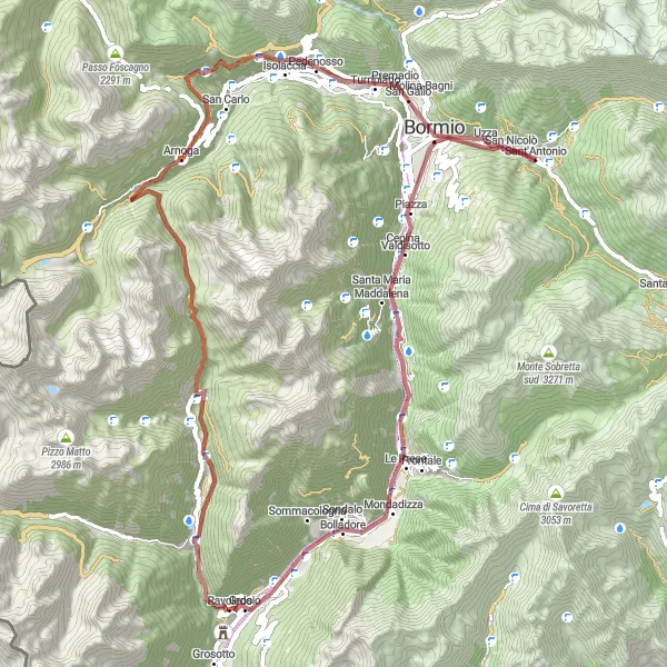 Karttaminiaatyyri "Kiviinen seikkailu San Nicolòssa" pyöräilyinspiraatiosta alueella Lombardia, Italy. Luotu Tarmacs.app pyöräilyreittisuunnittelijalla