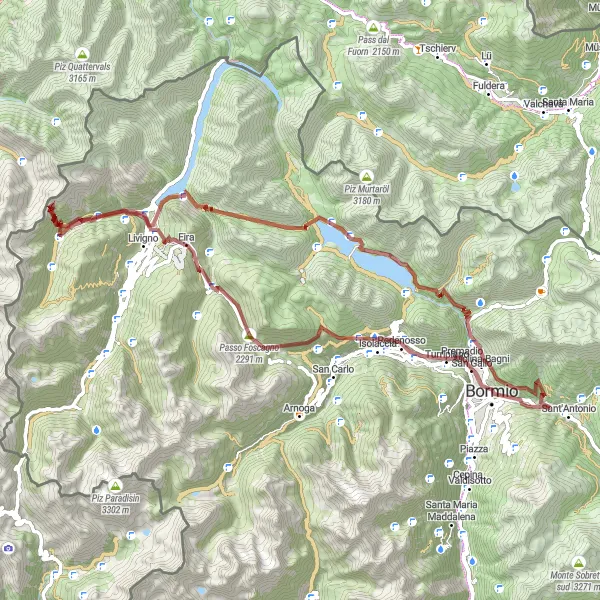 Miniatua del mapa de inspiración ciclista "Ruta de gravel desde San Nicolò a Pedenosso a través de Passo di Fraele" en Lombardia, Italy. Generado por Tarmacs.app planificador de rutas ciclistas