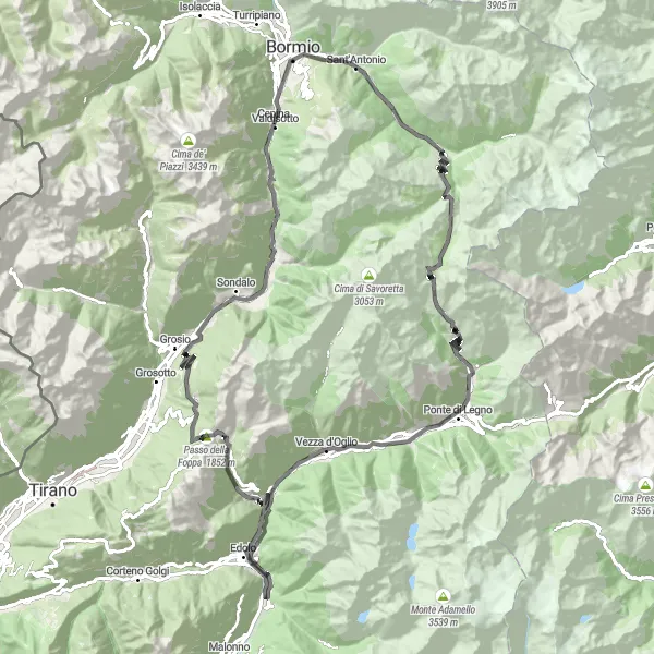 Zemljevid v pomanjšavi "Cestna kolesarska dogodivščina v Lombardiji" kolesarske inspiracije v Lombardia, Italy. Generirano z načrtovalcem kolesarskih poti Tarmacs.app