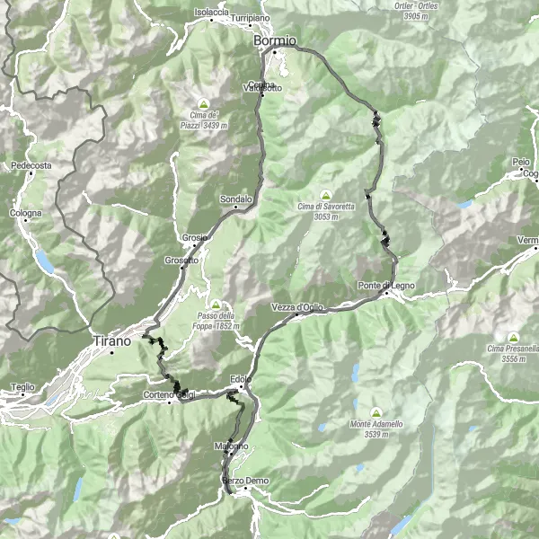 Karten-Miniaturansicht der Radinspiration "Bergpass Rundfahrt durch San Nicolò" in Lombardia, Italy. Erstellt vom Tarmacs.app-Routenplaner für Radtouren