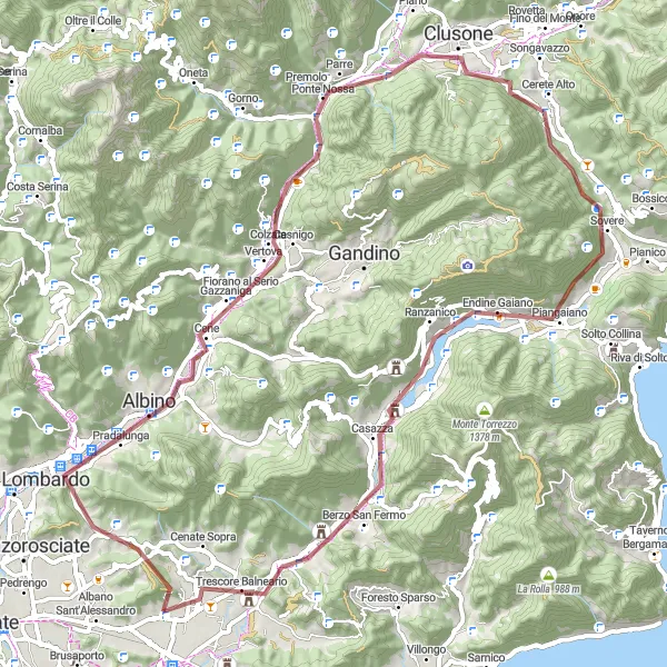 Kartminiatyr av "San Paolo d'Argon - Gruset rundtur til Pizzo di Quaglia" sykkelinspirasjon i Lombardia, Italy. Generert av Tarmacs.app sykkelrutoplanlegger