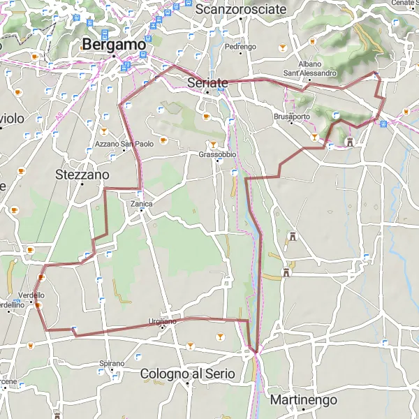 Map miniature of "Gravel Adventure via Colle Tomenone and Monte San Giorgio" cycling inspiration in Lombardia, Italy. Generated by Tarmacs.app cycling route planner