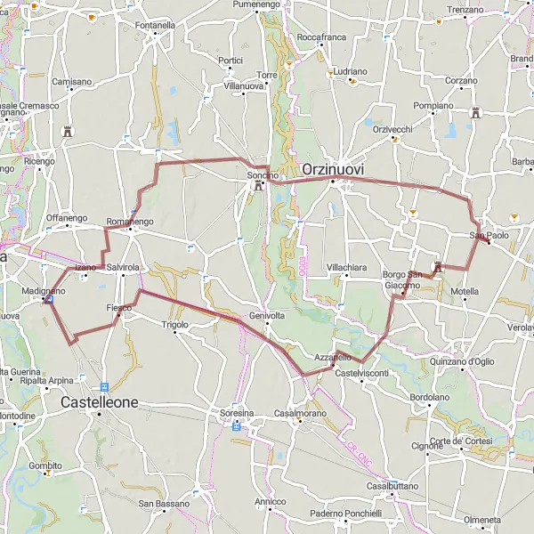 Mapa miniatúra "Gravel route through Lombardia countryside" cyklistická inšpirácia v Lombardia, Italy. Vygenerované cyklistickým plánovačom trás Tarmacs.app