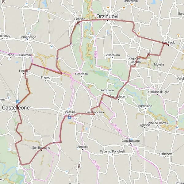 Miniatura della mappa di ispirazione al ciclismo "Avventura in bicicletta tra strade sterrate" nella regione di Lombardia, Italy. Generata da Tarmacs.app, pianificatore di rotte ciclistiche