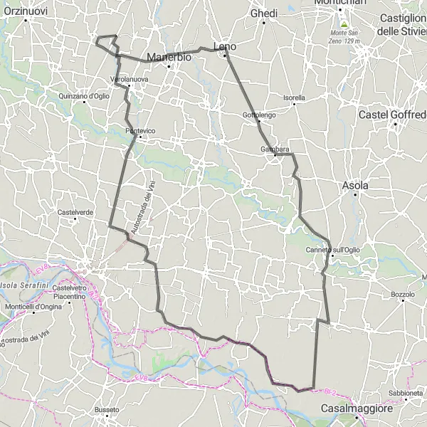 Miniatua del mapa de inspiración ciclista "Ruta de 133 km de San Paolo a Verolavecchia" en Lombardia, Italy. Generado por Tarmacs.app planificador de rutas ciclistas