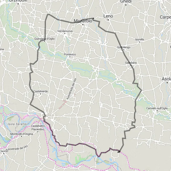 Miniature de la carte de l'inspiration cycliste "Parcours Fluvial de Cremona" dans la Lombardia, Italy. Générée par le planificateur d'itinéraire cycliste Tarmacs.app