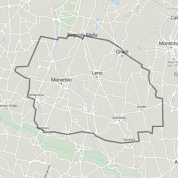 Miniaturní mapa "Trasa kolem San Paolo - Dello - Bagnolo Mella - Ghedi - Remedello - Verolanuova" inspirace pro cyklisty v oblasti Lombardia, Italy. Vytvořeno pomocí plánovače tras Tarmacs.app