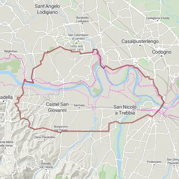 Miniatura della mappa di ispirazione al ciclismo "Gravel tra boschi e borghi" nella regione di Lombardia, Italy. Generata da Tarmacs.app, pianificatore di rotte ciclistiche