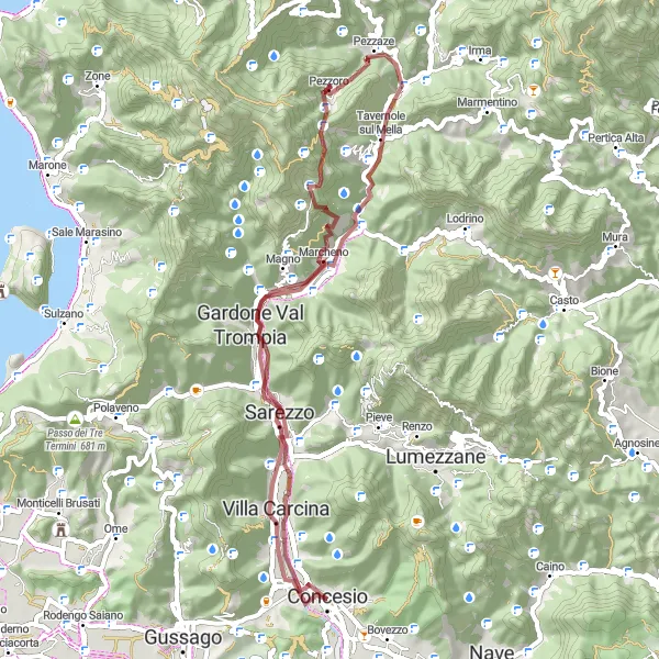 Miniatua del mapa de inspiración ciclista "Desafío en Dosso della Guarda" en Lombardia, Italy. Generado por Tarmacs.app planificador de rutas ciclistas