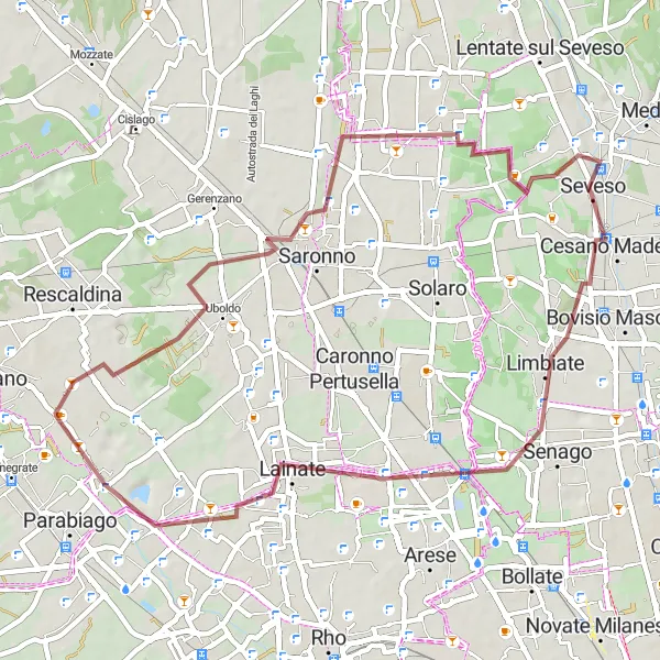 Kartminiatyr av "Grusveien til Uboldo" sykkelinspirasjon i Lombardia, Italy. Generert av Tarmacs.app sykkelrutoplanlegger