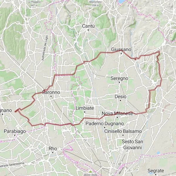 Miniatua del mapa de inspiración ciclista "Ruta de Grava San Vittore Olona - Cerro Maggiore" en Lombardia, Italy. Generado por Tarmacs.app planificador de rutas ciclistas