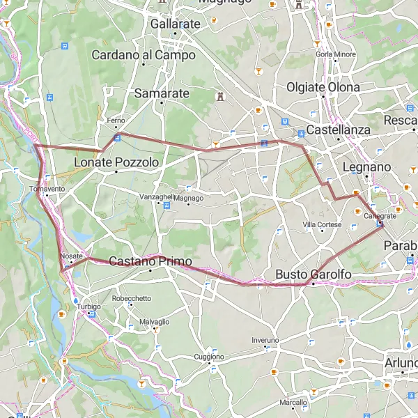Miniatua del mapa de inspiración ciclista "Aventura en gravel por Lombardía desde San Vittore Olona" en Lombardia, Italy. Generado por Tarmacs.app planificador de rutas ciclistas