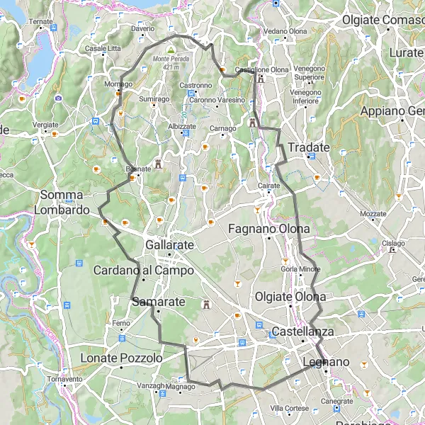 Miniature de la carte de l'inspiration cycliste "Le Tour de Samarate et Gorla Minore" dans la Lombardia, Italy. Générée par le planificateur d'itinéraire cycliste Tarmacs.app