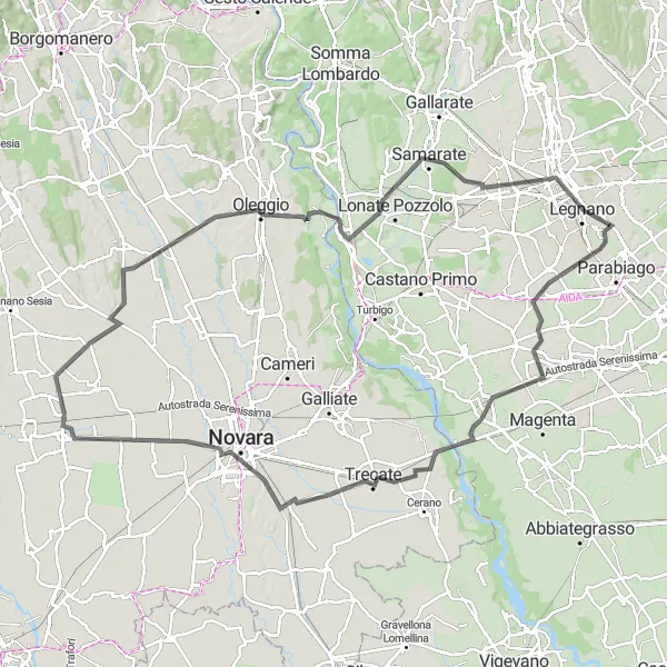 Mapa miniatúra "Okruhová cyklistická trasa okolo San Vittore Olona" cyklistická inšpirácia v Lombardia, Italy. Vygenerované cyklistickým plánovačom trás Tarmacs.app