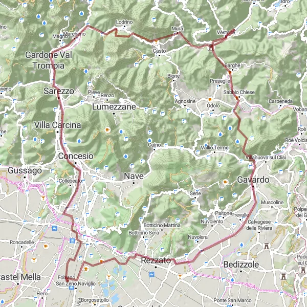 Mapa miniatúra "Gravelový okruh okolo Lombardska" cyklistická inšpirácia v Lombardia, Italy. Vygenerované cyklistickým plánovačom trás Tarmacs.app