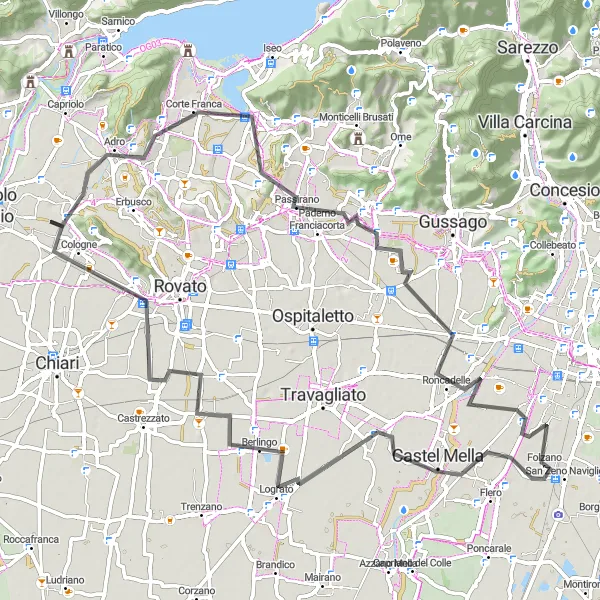 Kartminiatyr av "Opplev kulturelle høydepunkter i Lombardia" sykkelinspirasjon i Lombardia, Italy. Generert av Tarmacs.app sykkelrutoplanlegger