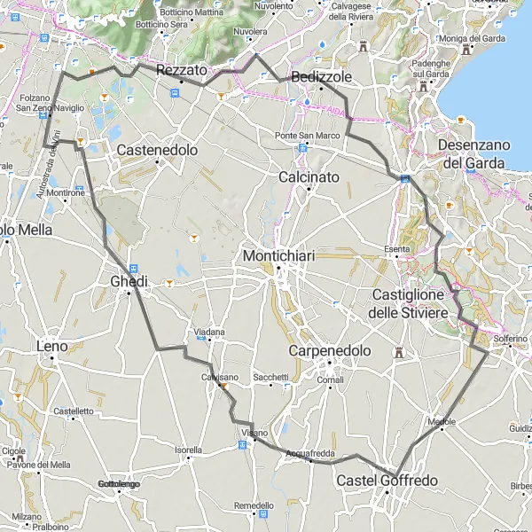 Map miniature of "From Montichiari to Mazzano" cycling inspiration in Lombardia, Italy. Generated by Tarmacs.app cycling route planner