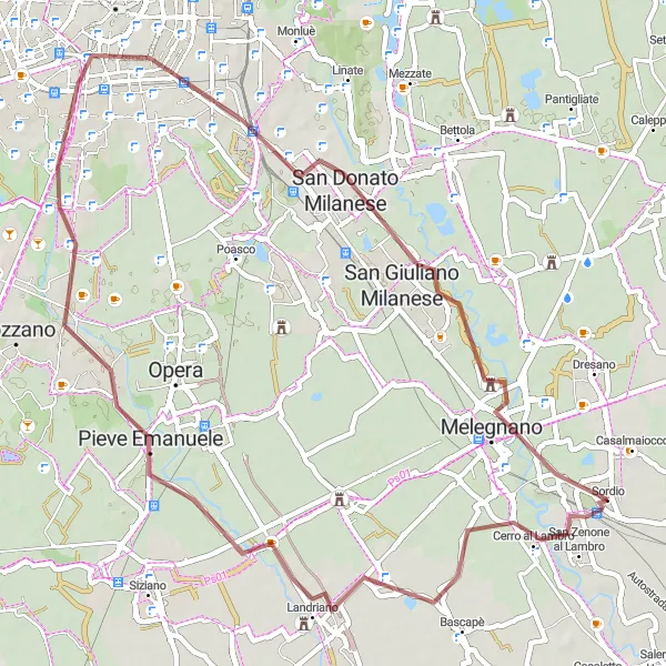 Miniature de la carte de l'inspiration cycliste "Tour des canaux et des collines" dans la Lombardia, Italy. Générée par le planificateur d'itinéraire cycliste Tarmacs.app