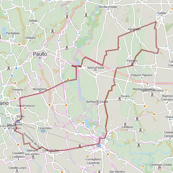 Miniaturní mapa "Gravelová výprava kolem Lodi" inspirace pro cyklisty v oblasti Lombardia, Italy. Vytvořeno pomocí plánovače tras Tarmacs.app