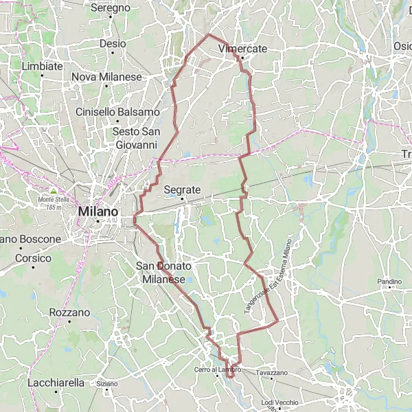 Miniatura della mappa di ispirazione al ciclismo "Avventura in mountain bike tra paesaggi mozzafiato vicino a San Zenone al Lambro" nella regione di Lombardia, Italy. Generata da Tarmacs.app, pianificatore di rotte ciclistiche