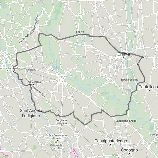 Kartminiatyr av "Lodi Road Cycling Excursion" sykkelinspirasjon i Lombardia, Italy. Generert av Tarmacs.app sykkelrutoplanlegger