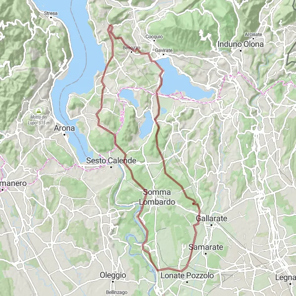 Kartminiatyr av "Utforsk grusveier rundt Varese på sykkel" sykkelinspirasjon i Lombardia, Italy. Generert av Tarmacs.app sykkelrutoplanlegger