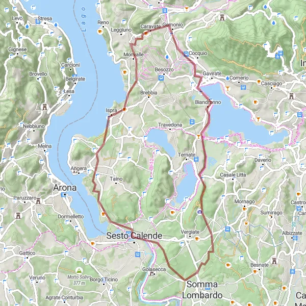 Kartminiatyr av "Grusvei sykkelrute rundt Lake Varese" sykkelinspirasjon i Lombardia, Italy. Generert av Tarmacs.app sykkelrutoplanlegger