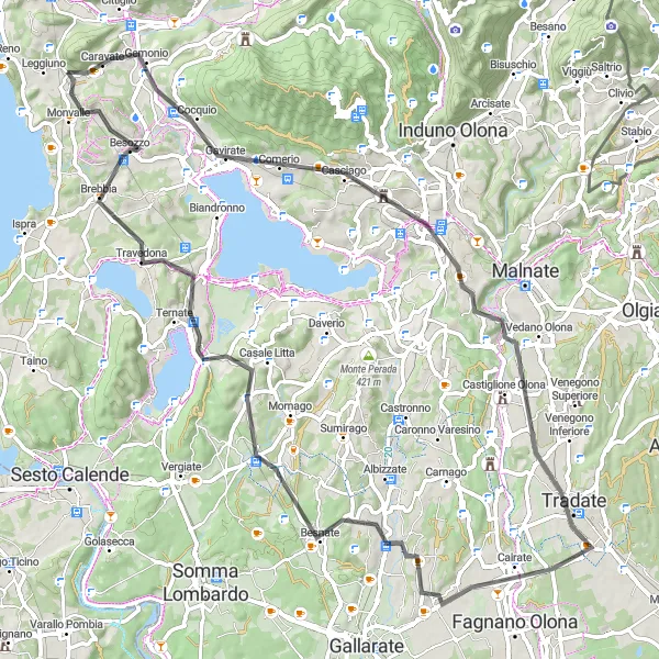Kartminiatyr av "Cykla till Varese och Brebbia på landsvägar" cykelinspiration i Lombardia, Italy. Genererad av Tarmacs.app cykelruttplanerare