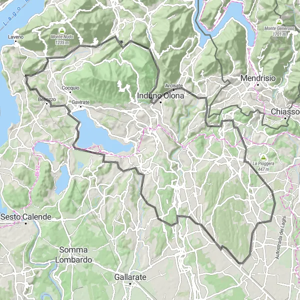 Zemljevid v pomanjšavi "Road Route from Sangiano to Monvalle" kolesarske inspiracije v Lombardia, Italy. Generirano z načrtovalcem kolesarskih poti Tarmacs.app
