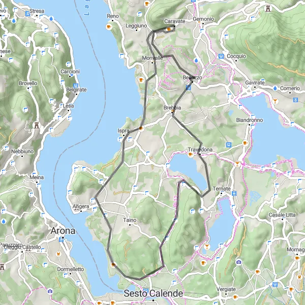 Miniature de la carte de l'inspiration cycliste "Tour de la Lac Majeur" dans la Lombardia, Italy. Générée par le planificateur d'itinéraire cycliste Tarmacs.app