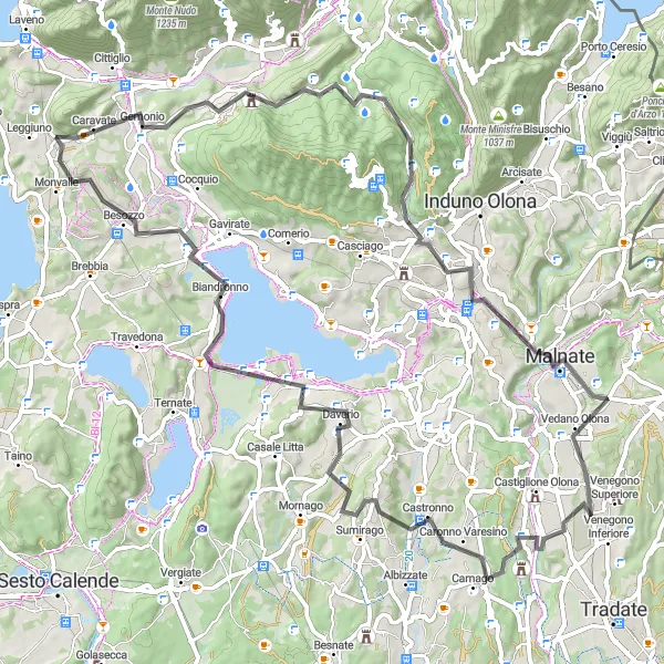 Miniatuurkaart van de fietsinspiratie "Rit naar Brinzio en Castronno langs Lake Varese" in Lombardia, Italy. Gemaakt door de Tarmacs.app fietsrouteplanner